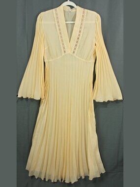 Vintage Malu Sheer Chiffon Pleated Lace Peignoir Lingerie Nightgown M Italy 70s